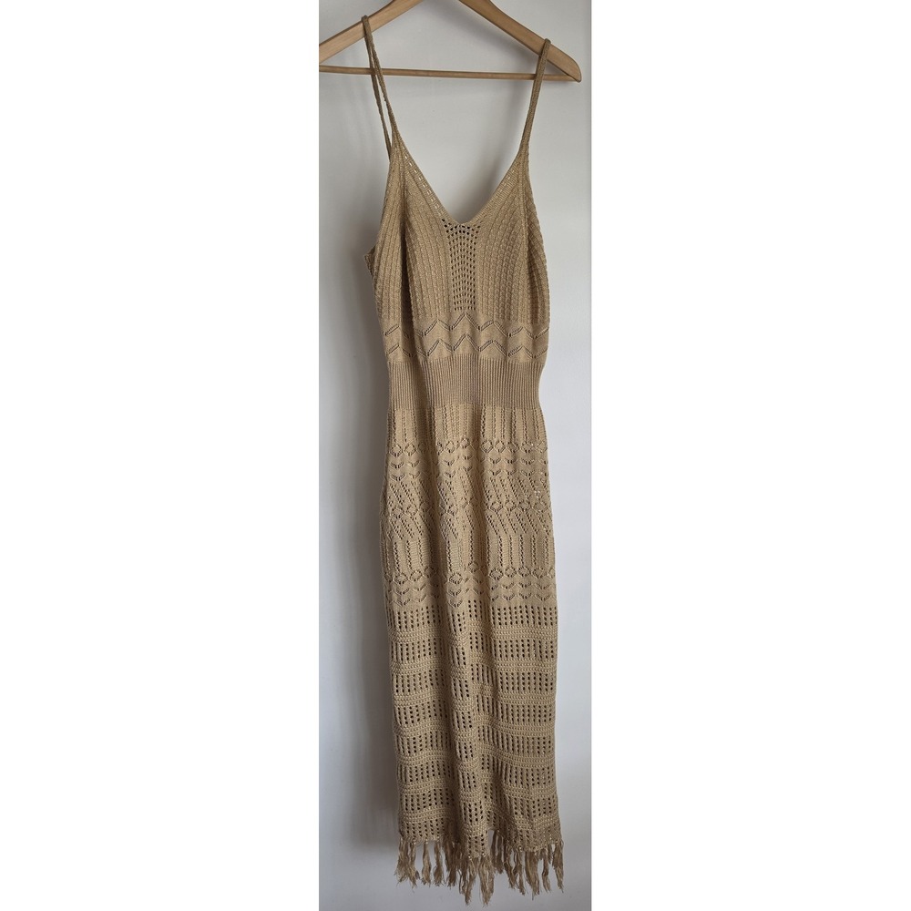 Almost Famous Women's Crochet Maxi Dress Size 1X Tan Bohemian